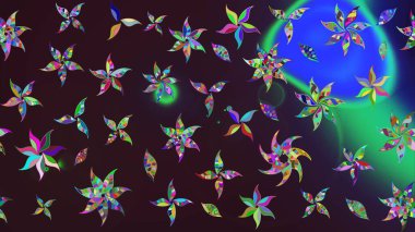 Raster illüstrasyonu. Suluboya çiçekli çiçek deseni. Kahverengi renkli Asyalı tekstil.