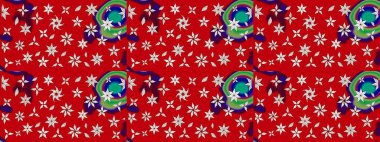 Çocuksu tasarım. Elle çizilmiş çiçek desenli Raster çizimi. Tekstil, kumaş, ambalaj, hatıra defteri için hoş bir çiçek arkaplanı. Kırmızı arkaplanda.