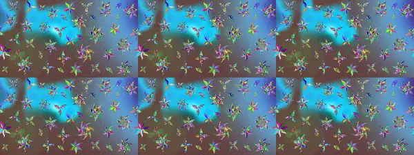 Renkli Bahar Teması eskiz kalıbı. Mavi renkli çiçekler. Raster illüstrasyonundaki çiçek desenli çizim. Düz Çiçek Elementleri Tasarımı.