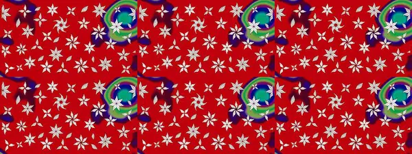 Çocuksu tasarım. Elle çizilmiş çiçek desenli Raster çizimi. Tekstil, kumaş, ambalaj, hatıra defteri için hoş bir çiçek arkaplanı. Kırmızı arkaplanda.