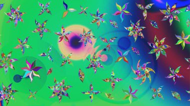 Renkli Bahar Teması eskiz kalıbı. Düz Çiçek Elementleri Tasarım Raster illüstrasyonu. Çiçek desenli eskiz. Yeşil renkte çiçekler.