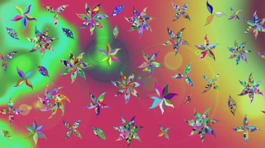 Yeşil renkli çiçekler. Raster düz çiçek çizim deseni. Tasarım hediye paketi, tebrik kartları, posterler ve afiş tasarımı.