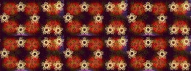 Kar taneleri radyal kahverengi, kırmızı ve turuncu renklerde. Renkli arka planda güzel kar taneleri. Raster illüstrasyonu..