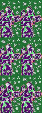 Ağaç dallı bahar çiçekleri ile desen, çiçek siluetiyle yeşil renkler. Raster deseni.