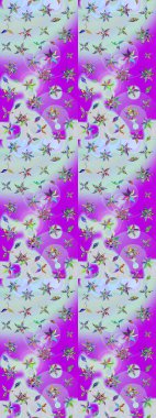 Çiçek desenli çizim. Raster illüstrasyonu. Asya tekstil tarzında. Güzel kumaş deseni. Renkli Bahar Teması eskiz kalıbı. Düz Çiçek Elementleri Tasarımı.