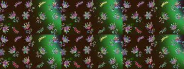 Varicolobrown, yeşil ve gri raster pürüzsüz çizim. Birçok kahverengi, yeşil ve gri soyut çiçekli tropik, pürüzsüz desen. Küçük çiçekte sevimli çiçek deseni var..