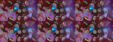 Çiçek süsü ile kusursuz desen. Kahverengi, mor ve mor renkli çiçekler. Raster illüstrasyonu.