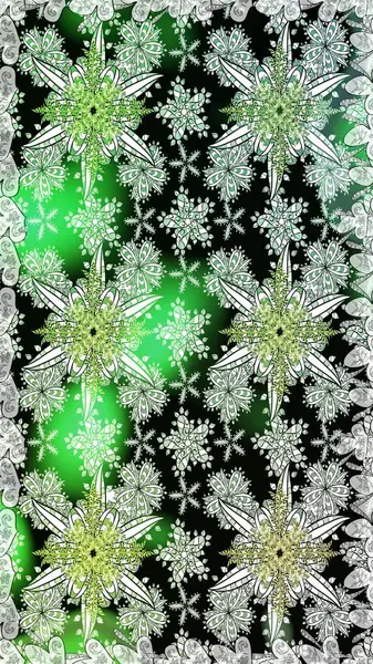 Küçük çiçekte güzel bir desen var. Çiçek kompozisyonu. Çiçek kolajı. - yeşil ve nötr çiçekler. Raster deseni. Doğa. Çiçek arka planı.