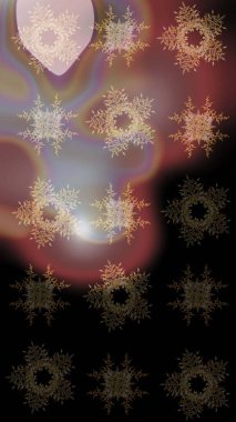 Raster illüstrasyonu. Siyah, kahverengi ve gri kar taneleri. Noel ve yeni yıl moda baskıları için tatil tasarımı. Kar tanelerinin soyut arkaplanlı Noel deseni.