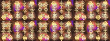 Renkler. Raster illüstrasyonu. Noel ve yeni yıl moda baskıları için tatil tasarımı. Kahverengi, bej ve sarı kar taneleri. Kar taneleri soyut arkaplan ile Noel sevimli arka plan.