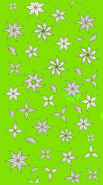 El çizimi. Raster illüstrasyonu. Çiçekli, yapraklı, çiçek desenli çizim..