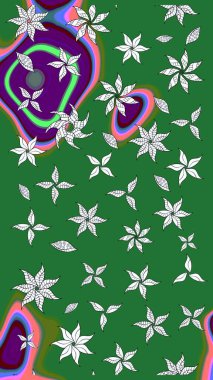 Yeşil renkli çiçekler. Raster düz çiçek çizim deseni. Tasarım hediye paketi, tebrik kartları, posterler ve afiş tasarımı.