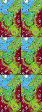 Suluboya çiçekli çiçek deseni. Raster illüstrasyonu. Yeşil renkte güzel tekstil.