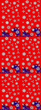 Renkli Bahar Teması eskiz kalıbı. Raster illüstrasyonundaki çiçek desenli çizim. Kırmızı renkte çiçekler. Düz Çiçek Elementleri Tasarımı.