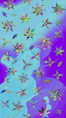 Mavi renkli çiçek desenli çizim. Suluboya tarzında mavi renkte çiçekler.