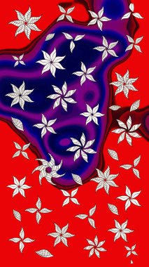 El yapımı çiçek ve bitki koleksiyonu. Raster illüstrasyonu. Robot resim tarzı kırmızı renkler. Şirin karalamalı çiçek desenli çizim. Raster illüstrasyonu.