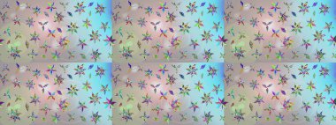 Raster - stok. Yapraklı çiçekler ve doğal renklerde papatya çiçekleri. Taslak arkaplan deseni.