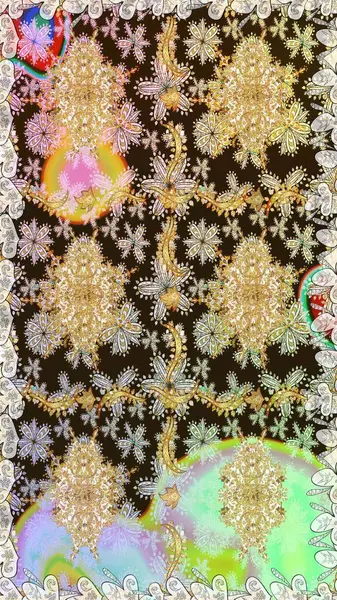 Süslü raster dekorasyonu. Barok tarzında duvar kağıdı tasarımı için kusursuz damaske deseni arkaplanı. Altın elementlerle kahverengi renklerde altın desen.