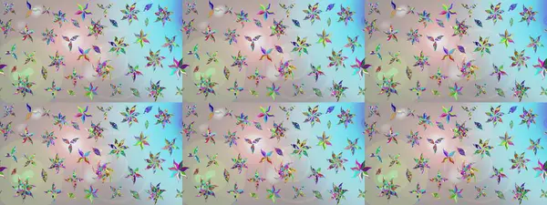 Raster - stok. Yapraklı çiçekler ve doğal renklerde papatya çiçekleri. Taslak arkaplan deseni.