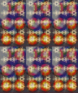 Kar taneleri arka planda. Kar tanesi süsleme deseni. Renkli arka planda izole edilmiş kar tanelerinin düz tasarımı. Raster illüstrasyonu. Kar taneleri deseni.