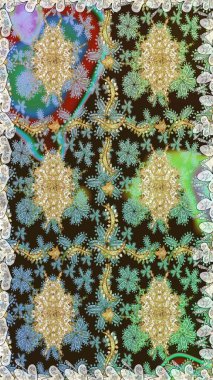 Raster illüstrasyonu. Kusursuz ortaçağ çiçek deseni. Doğum günü kartı, davetiye ya da afiş için iyidir. Dekoratif simetri arabesk. Kahverengi renklerde altın.