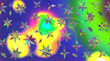 Sevimli çiçek raster deseni. Yeşil renkli çiçekler. Düz Çiçek Elementleri Tasarımı. Renkli Bahar Teması çizim şablonu.