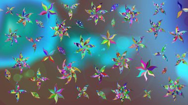 Varicoloblue Raster çizimi. Bir sürü mavi soyut çiçekli tropikal eskiz deseni. Küçük çiçekte sevimli çiçek deseni var..