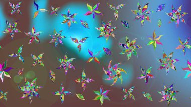 Düz Çiçek Elementleri Tasarımı. Mavi renkli şirin çiçek deseni. Renkli Bahar Teması eskiz kalıbı. Raster Modaya uygun kumaş deseni.