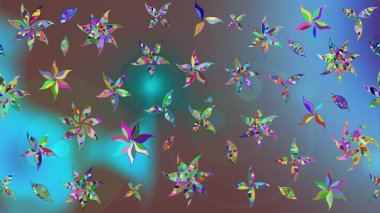 Düz Çiçek Elementleri Tasarımı. Mavi renkli çiçekler. Renkli Bahar Teması eskiz kalıbı. Sevimli çiçek raster deseni.