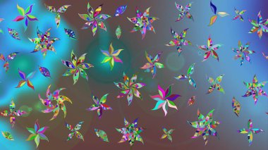 Hediye ambalaj kağıdı, tebrik kartları, posterler ve pankart tasarımı. Mavi renkli çiçekler. Raster düz çiçek çizim deseni.