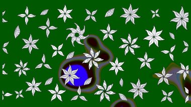 Yapraklı çiçekler ve yeşil renkli papatya çiçekleri. Eskiz arkaplan modeli. Raster - stok.