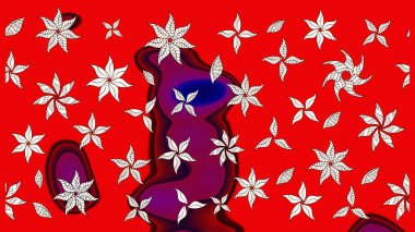 Ağaç dallı bahar çiçekleri, çiçek siluetiyle kırmızı renkte desen. Raster deseni.