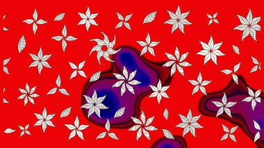 Klasik çiçekler. El çizimi, soyut ve süslü elementler. Yaz çiçekleri teması. Kırmızı renkler. Suluboya resim taklit Raster illüstrasyonu.