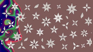 Tropik çiçek desenleri. Raster illüstrasyonu. Kahverengi renkte çiçekler.