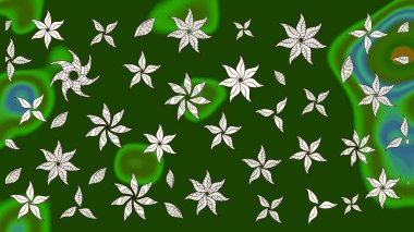Çiçekli karalama şeklinde Raster çiçek deseni. Yumuşak, bahar çiçekli arka plan. Yeşil renkte çiçekler.