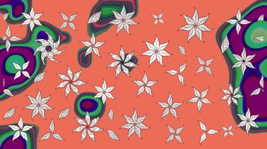 Yapraklı çizim şekli. Şirin, zarif çiçekler Raster illüstrasyonu. Poster ya da kapak için arka plan. Tekstil için figür. Davetiye ve kartpostal tasarımı için dekoratif çiçek unsurları.