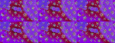 Raster illüstrasyonundaki çiçek desenli çizim. Mor renkte çiçekler.