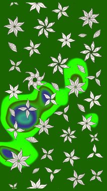 Raster Güzel kumaş deseni. Raster suluboya deseni, narin çiçekler, yeşil çiçekler, tebrik kartı şablonu..