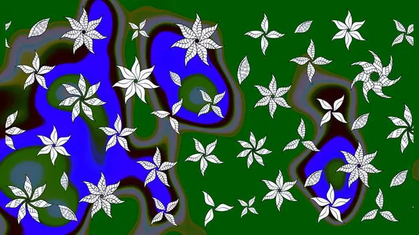 Raster illüstrasyonundaki çiçek desenli çizim. Yeşil renkte çiçekler.