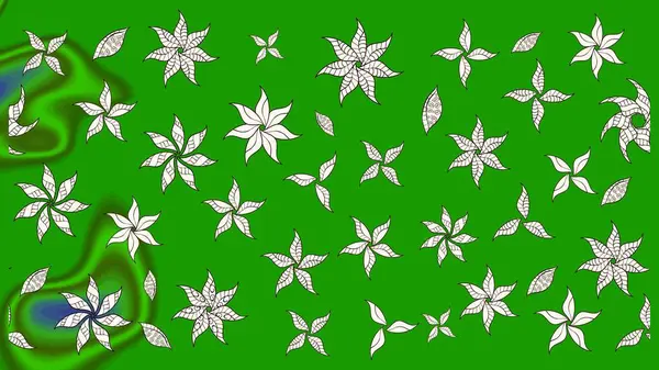 Elle çizilmiş sonbahar çiçeği deseni. Renkli yeşil çizim kalıbı. Doodle tarzı. Tekstil ve kapak tasarımı için mükemmel. Yeşil renkte çiçekler.