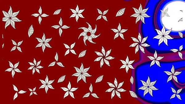 Çok renkli küçük çiçekler ve kırmızı renkli komik böcekler, raster desen, illüstrasyon.