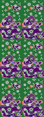 Sevimli çiçek raster deseni. Yeşil renkli çiçekler. Renkli Bahar Teması eskiz kalıbı. Düz Çiçek Elementleri Tasarımı.