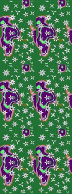 Raster illüstrasyonundaki çiçek desenli çizim. Yeşil renkli çiçekler. Renkli Bahar Teması eskiz kalıbı. Düz Çiçek Elementleri Tasarımı.