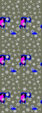 Parlak renkli çiçekli ve yeşil yapraklı harika bir çiçek deseni. Moda baskıları için zarif bir şablon. Modern çiçek arkaplanı. Halk stili.