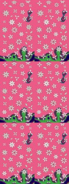 Pembe renkli etnik çiçeklerle süslenmiş zarif bir eskiz. Asya Tekstil 'inde Raster Çiçek İllüstrasyonu.