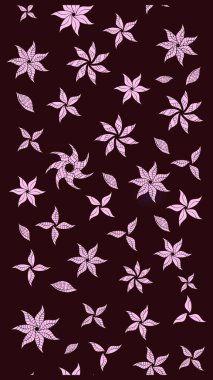 Raster Illustrasyon 'daki Çiçek Deseni' nin son moda çizimi. Düz Çiçek Elementleri Tasarımı. Renkli Yaz Temalı eskiz kalıbı. Kahverengi renkte çiçekler.