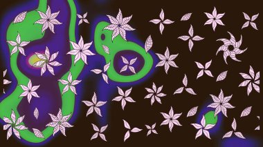 Raster illüstrasyonundaki çiçek desenli çizim. Renkli Bahar Teması eskiz kalıbı. Süslü kumaş deseni. Düz Çiçek Elementleri Tasarımı.