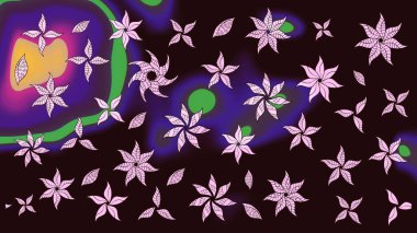 Çiçek desenli çizim. Raster illüstrasyonu. Raster illüstrasyonu. Kahverengi renkli çiçekler. Asya tekstil tarzında.
