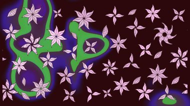 Çizgi çizimi kalıbı. Şirin çiçekler. Raster Moda kumaş deseni.