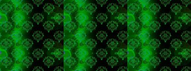 Raster illüstrasyonunda kusursuz çiçek deseni. Yeşil, siyah ve mavi renklerde. Güzel kumaş deseni. Raster illüstrasyonu.
